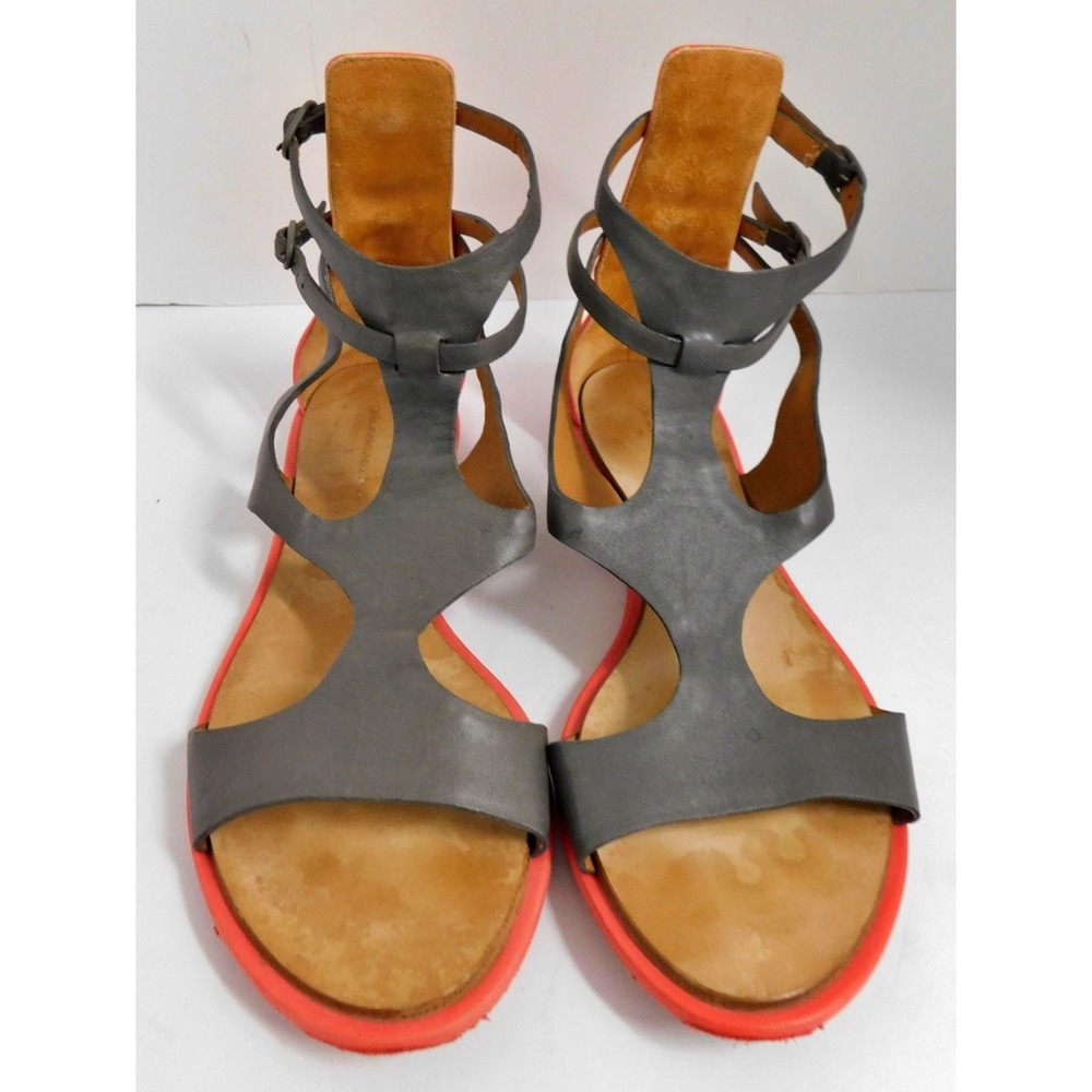 Balenciaga Gladiator‎ Gray Red Cut Out Flat Multi Leather Sandals Italy 37 - Picture 3 of 7